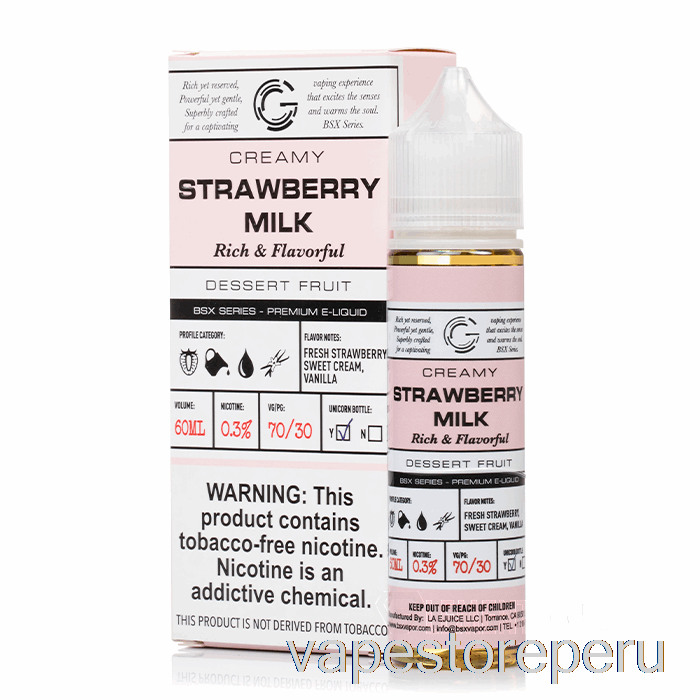 Vape Sin Nicotina Peru Leche De Fresa - Serie Bsx - 60ml 6mg